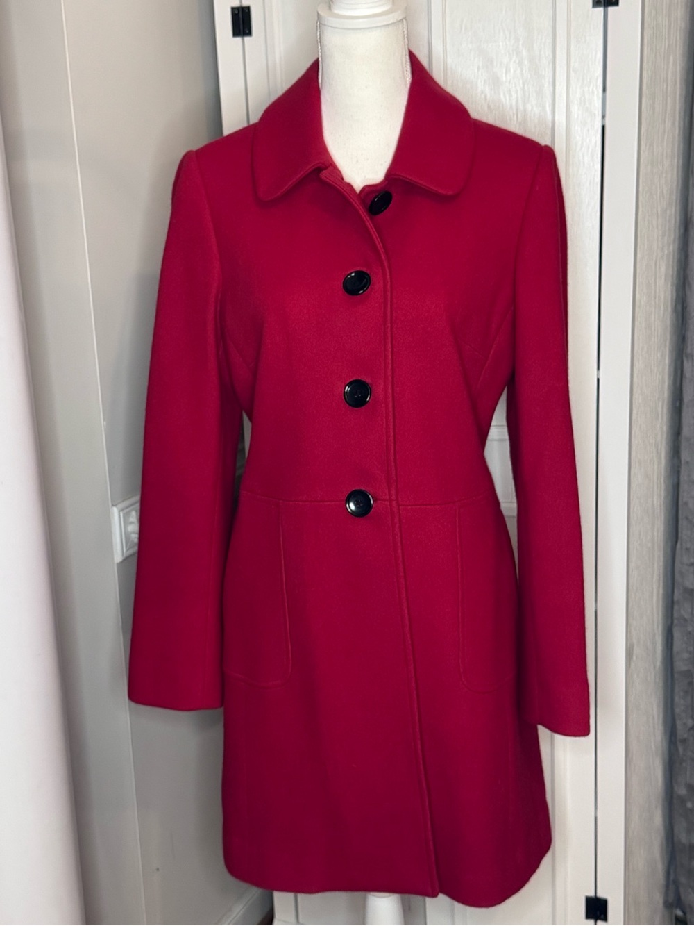 Banana Republic Red Wool-Blend Pea Coat Like NEW Size Medium